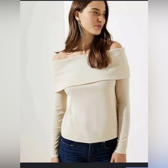 NWT Loft Elegant Off-Shoulder Tan Sweater - Picture 1 of 4